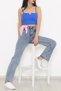 Blue Lycra High Waist Wide Leg Jean Loose Wide Leg Jeans - 2