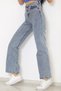 Blue Lycra High Waist Wide Leg Jean Loose Wide Leg Jeans - 5
