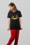 Women's Black Pumpkin Face Printed Standard T-Shirt T5347862