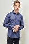 Men's Navy Blue-grey Slim Fit Narrow Cut Classic Collar 100% Cotton Dobby Shirt - 3