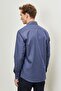 Men's Navy Blue-grey Slim Fit Narrow Cut Classic Collar 100% Cotton Dobby Shirt - 5