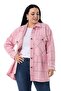 Large Size Herringbone Woven Pink Jacket Shirt with Big Pocket Detail on the Chest - 2