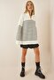 Women's Ecru Black Zippered Stand Collar Striped Oversize Sweater YY00077 - 4
