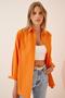 Women's Light Orange Oversize Long Basic Shirt DD00842 - 2
