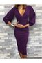 Flexible Crepe Fabric Double Breasted Neck Long Sleeve Purple Evening Dress 021 - 4