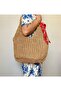 Women's Mink Color Handmade Paper String Lined Knitted Daily Shoulder Bag - Mink - 4
