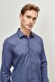 Men's Navy Blue-grey Slim Fit Narrow Cut Classic Collar 100% Cotton Dobby Shirt - 4
