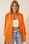 Women's Light Orange Oversize Long Basic Shirt DD00842 - 3