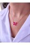 Women's Gold Stainless Steel Chain Pink Crystal Glass Butterfly Necklace - 3