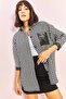 Women's Black and White Single Pocket Patterned Houndstooth Shirt 743 40041030