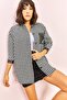 Women's Black and White Single Pocket Patterned Houndstooth Shirt 743 40041030 - 5