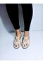 High Wedge Heeled Inside and Outside 100% Genuine Leather Cream Sandals - 4