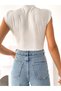Women's Padded Detailed Double-Breasted Collar White Bodysuit - 5