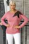 Women's Pink Round Neck Long Sleeve Appliqued Regular Oversize Casual Viscose Knitted Blouse - 5