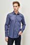 Men's Navy Blue-grey Slim Fit Narrow Cut Classic Collar 100% Cotton Dobby Shirt