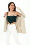 Atlas Fabric Women's Blazer Jacket with Padded Shoulders and Snaps on the Front - Stone - 3