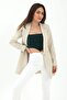 Atlas Fabric Women's Blazer Jacket with Padded Shoulders and Snaps on the Front - Stone - 4