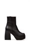 Women's Black Faux Leather Thick Heeled Boots - 2