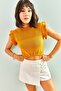 Women's Mustard Chest and Sleeve Patterned Knitwear Blouse 20223081 - 3
