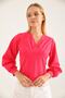 Women's V-Neck Wide Sleeve Blouse - 2