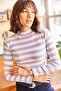 Women's Lilac Half Turtleneck Striped Lycra Blouse BLZ-19002021 - 3