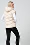 Women's Ecru Hooded Lining Fiber Filled Short Puffer Vest - 5