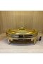 Gold Plated Oval Food Serving with Heater 41 X 26.5 Cm