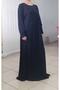 Navy Blue Front and Back Gathered Cut-out Combed Cotton Viscose Dress - 4
