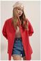 Women's Red Oversize Long Basic Shirt - 4