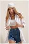 White Oversize Long Basic Shirt - 4
