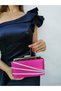 Women's Satin Stone Fuchsia Evening Dress Clutch Portfolio Evening Bag - 4