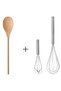 2 Stainless Steel Whisks and 1 Beech Wooden Spoon