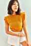 Women's Mustard Chest and Sleeve Patterned Knitwear Blouse 20223081