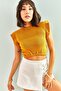 Women's Mustard Chest and Sleeve Patterned Knitwear Blouse 20223081 - 5