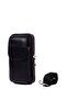 Unisex Leather Black Shoulder Bag with Phone Compartment (17x9x4,5 Cm.)