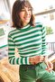 Women's Grass Green Half Turtleneck Striped Lycra Blouse BLZ-19002021 - 4