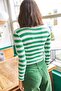 Women's Grass Green Half Turtleneck Striped Lycra Blouse BLZ-19002021 - 6