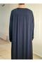 Navy Blue Front and Back Gathered Cut-out Combed Cotton Viscose Dress - 2