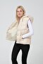 Women's Ecru Hooded Lining Fiber Filled Short Puffer Vest