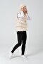 Women's Ecru Hooded Lining Fiber Filled Short Puffer Vest - 3