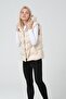 Women's Ecru Hooded Lining Fiber Filled Short Puffer Vest - 4
