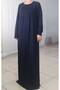 Navy Blue Front and Back Gathered Cut-out Combed Cotton Viscose Dress
