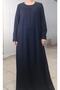 Navy Blue Front and Back Gathered Cut-out Combed Cotton Viscose Dress - 5