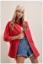 Women's Red Oversize Long Basic Shirt - 2