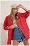 Women's Red Oversize Long Basic Shirt - 3