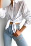 Women's Polka Dot Embroidered Loose Fit Off Shoulder 100% Cotton Shirt - 2