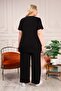 Large Size Organic Cotton Tracksuit Set with Side Slit Ribbed Model Hijab Stylish Suit Black - 6