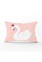 Swan Patterned Digital Printed Rectangular Pillow Case with Pink Background