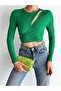 Tie-Waist Wrinkled Fabric Long Sleeve Blouse Green