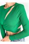 Tie-Waist Wrinkled Fabric Long Sleeve Blouse Green - 4